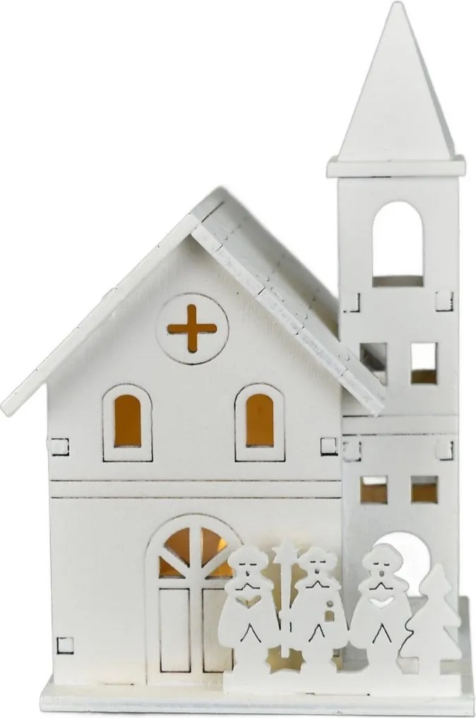 Świąteczna dekoracja świetlna Drewniany kościół, 8 x 13 x 8 cm, LED