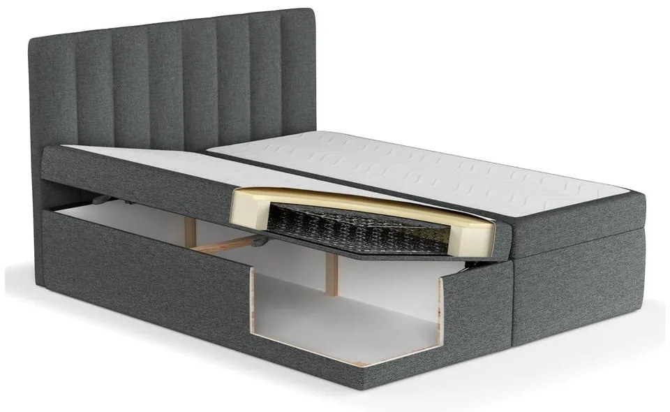 Ciemnoszare łóżko boxspring ze schowkiem 140x200 cm Novento – Maison de Rêve