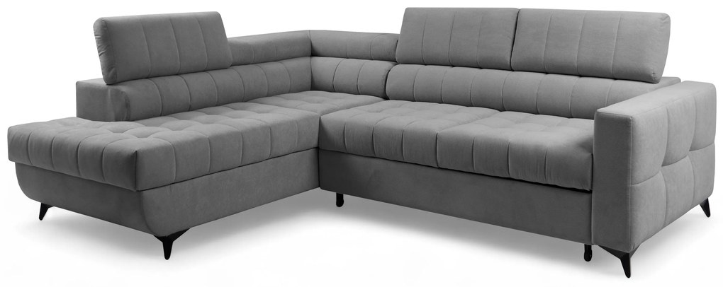 Narożnik Nardo L z funkcją spania lewostronny - szary plusz Pretty 17