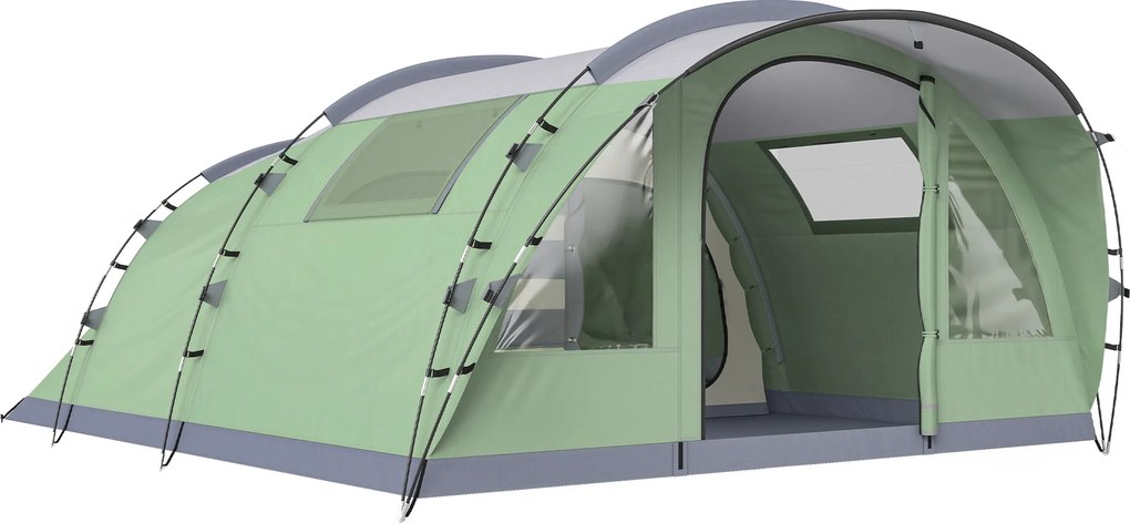 Outsunny Namiot tunelowy 4-osobowy, namiot rodzinny z 2 sypialniami, przedsionek, 4 okna, podłoga, wysokość stojąca, 3000 mm słupa wody | Aosom PL