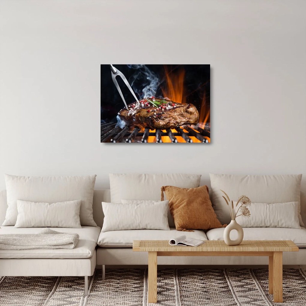 Obraz na szkle stek z grilla (70x50 cm)
