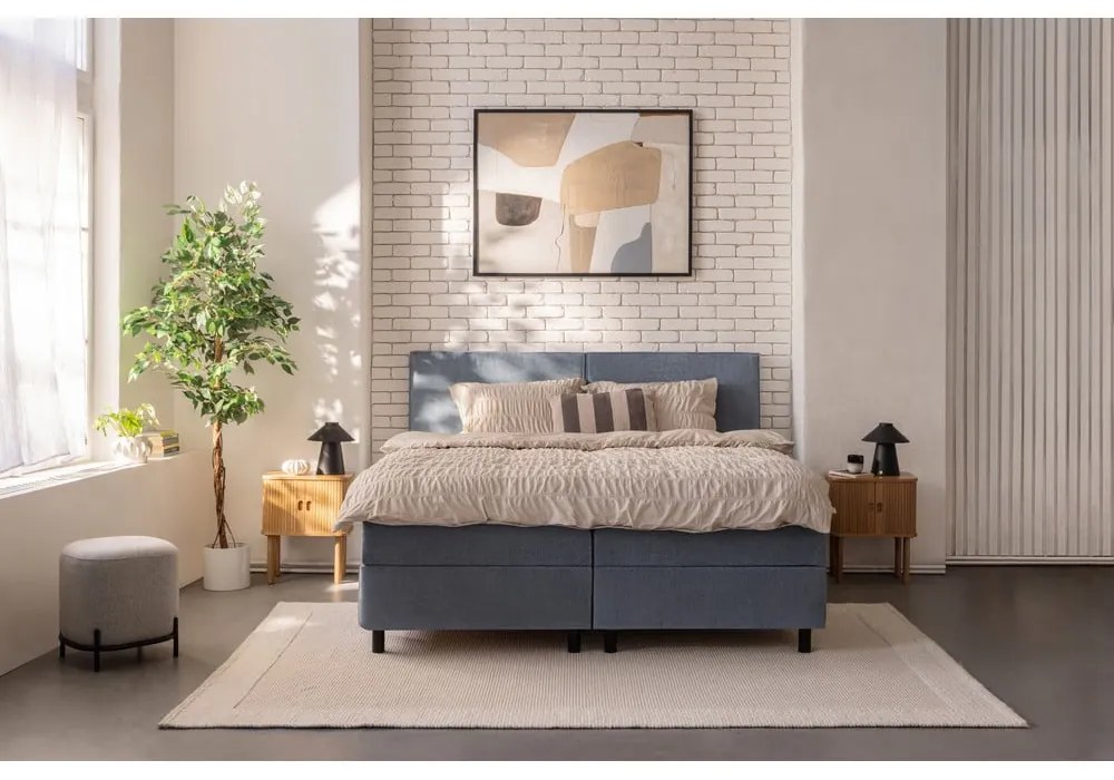 Niebieskie łóżko kontynentalne ze schowkiem 180x200 cm Elva Bold – Bonami Selection