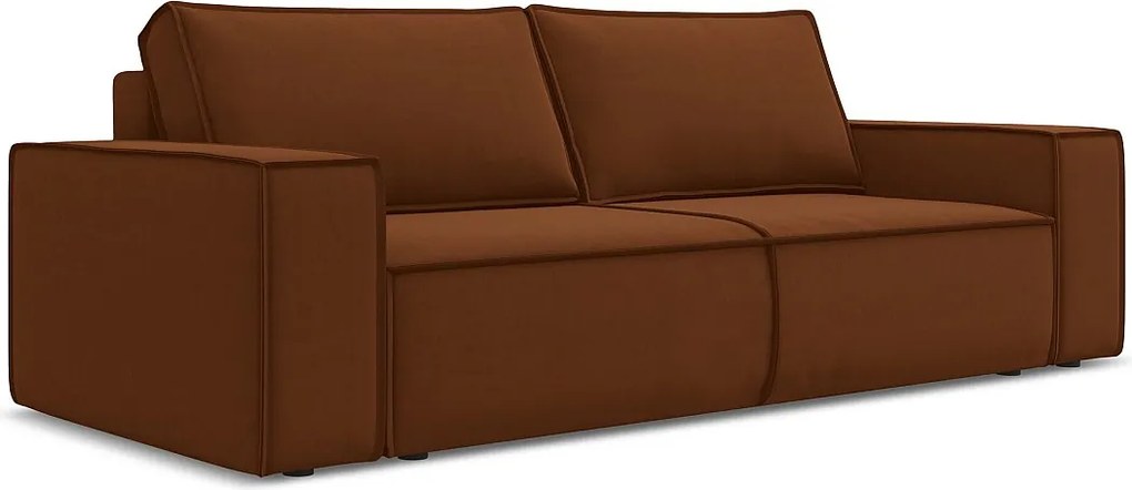 Kanapa 3-osobowa z funkcją spania - z tkaniny welwetowej - terakota - KIMO