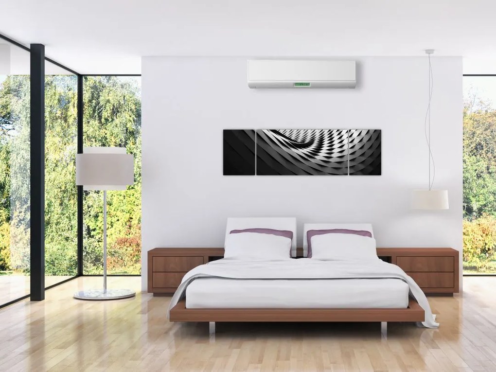 Abstrakcyjny obraz - czarno - biała spirala (170x50 cm)