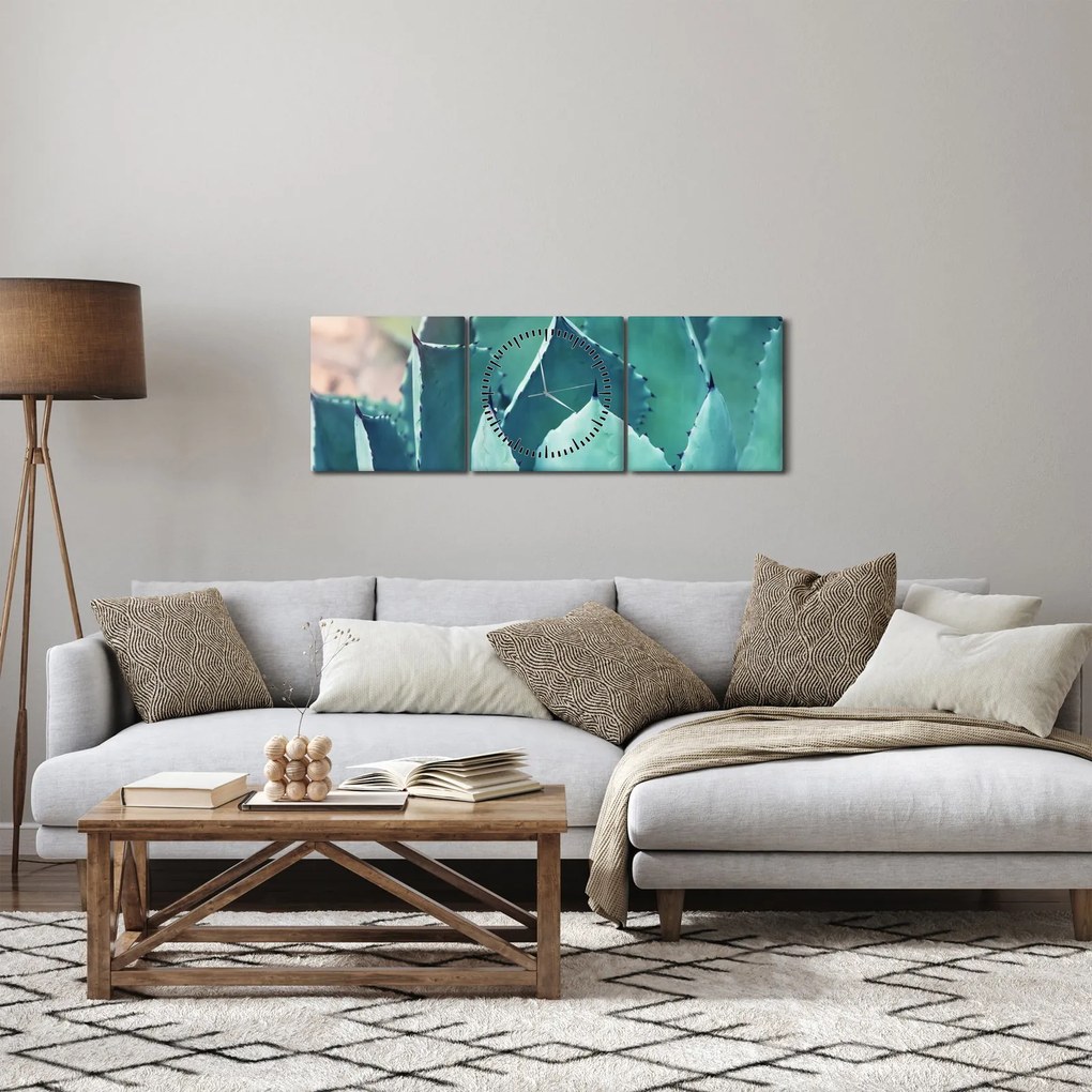 Obraz - Sukulent (z zegarem) (90x30 cm)