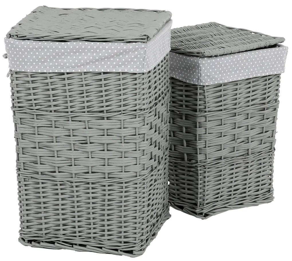 Zestaw wiklinowych koszy na bieliznę Szara kropka, 2 szt., 2 rozmiary, 40 x 60 x 40 cm