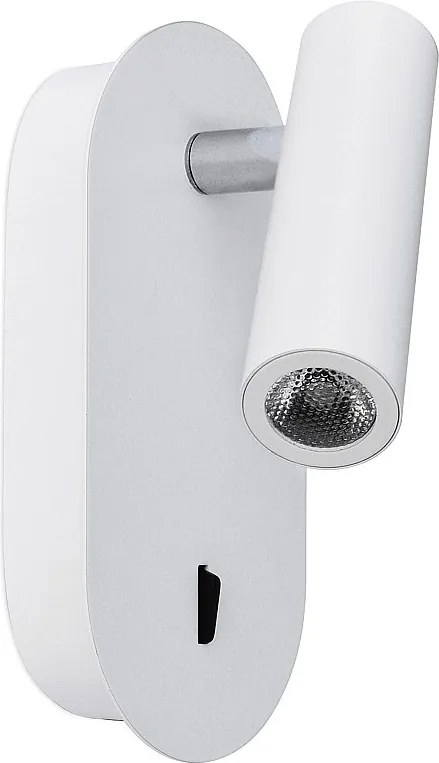 Lampa ?cienna do czytania Dirk w nowoczesnym stylu - Wysoko?? 18 cm - 3W LED SMD - 3000K - w?./wy?. - 90° i 300° stopni - IP20 - stal i biel