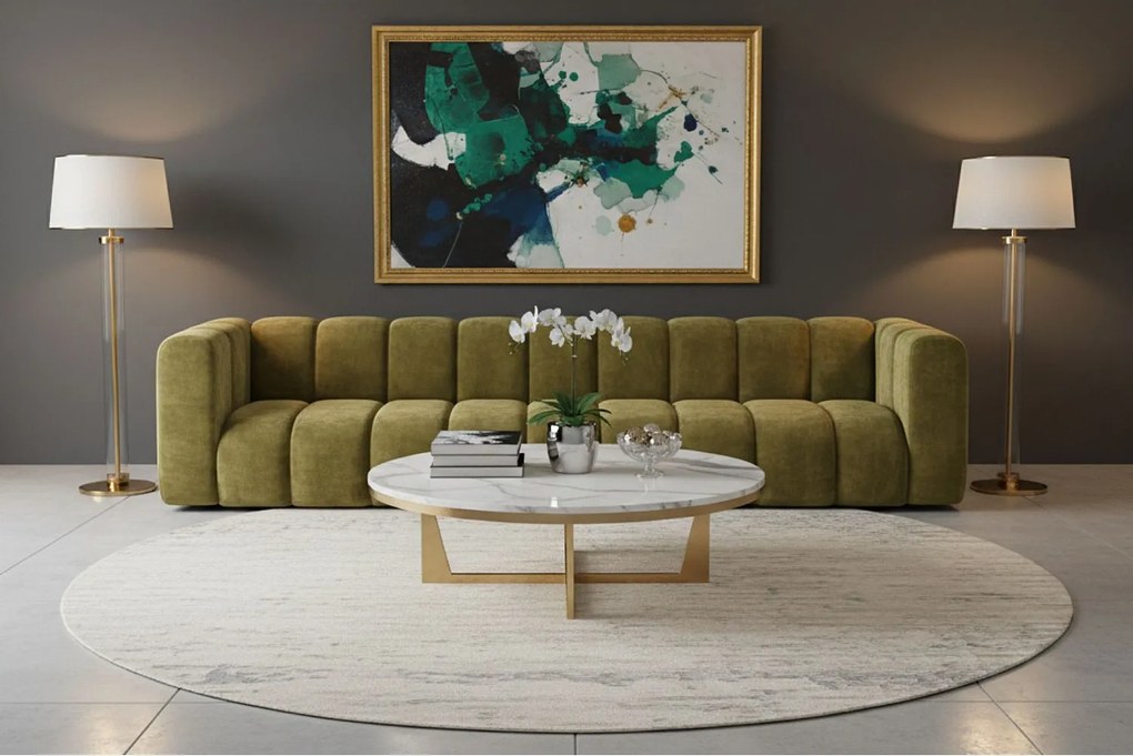 Sofa pięcioosobowa, kanapa Grand, tkanina welurowa Salvador, Oliwkowy