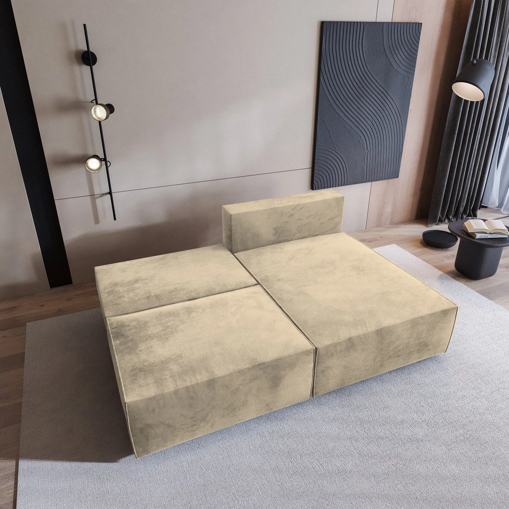Masseno Narożnik FIORO z funkcją spania i pojemnikiem na pościel Narozniki L, Rozkładana sofa - Kremowy, MONOLITH 04