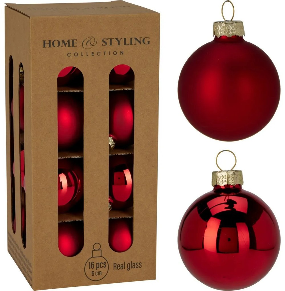 Zestaw 16 szt. ozdób choinkowych Crystal Harmony, czerwony, śr. 6 cm, szkło