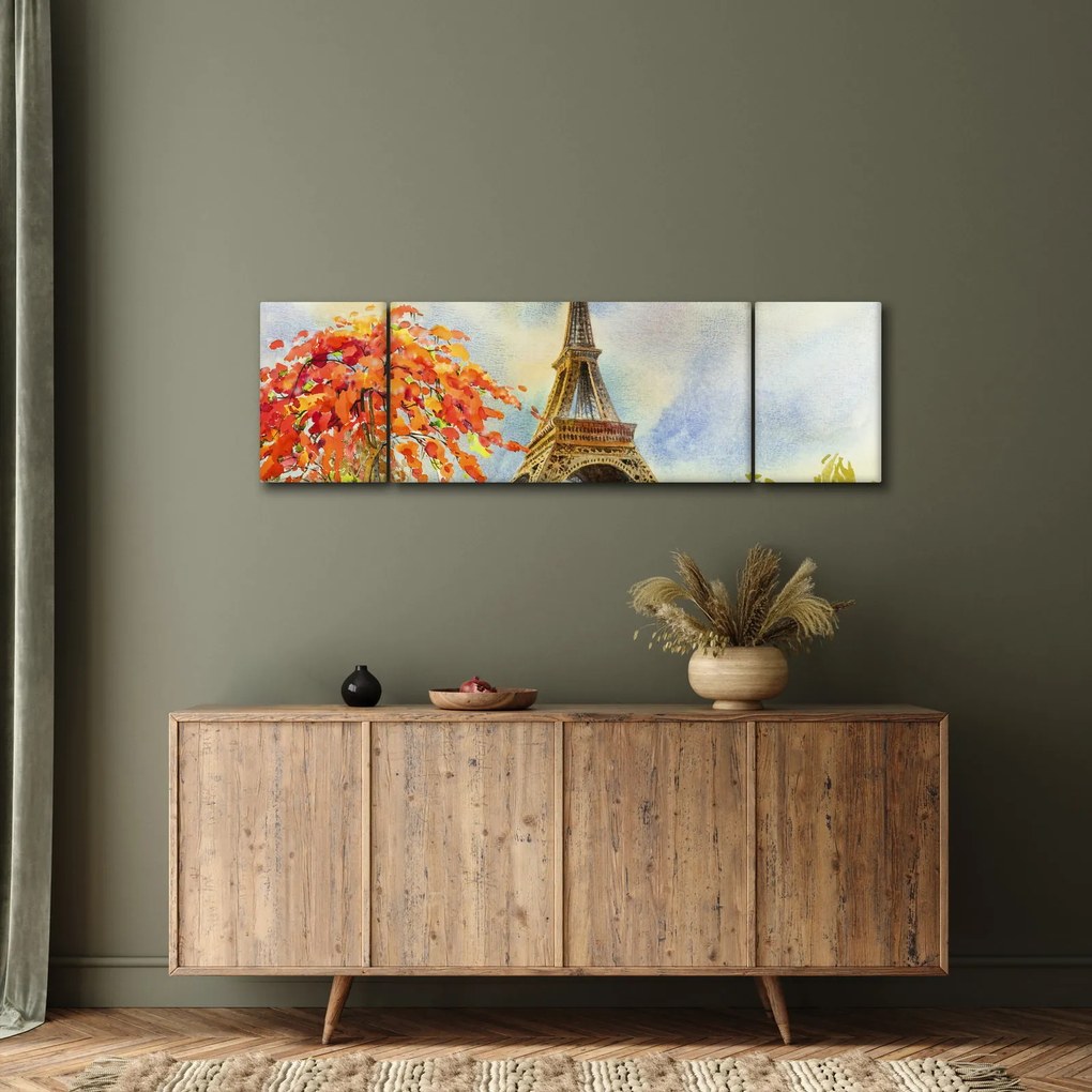 Malowany obraz Wieży Eiffla (170x50 cm)