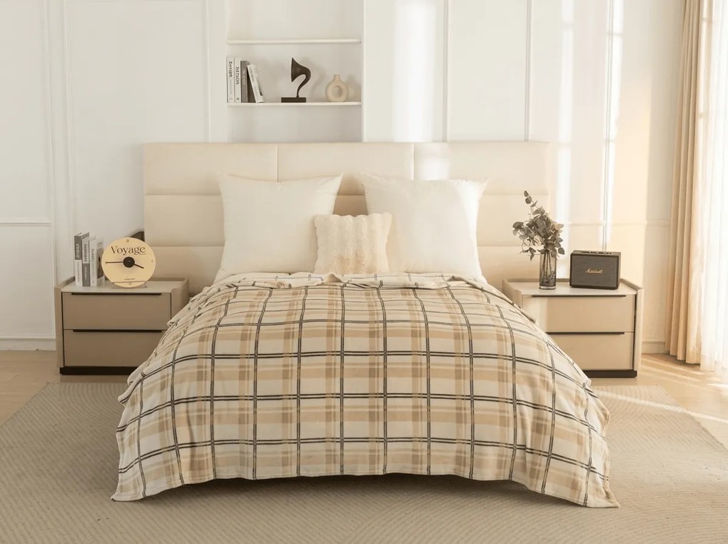 Mikropluszowy koc PLAID, kremowy Rozmiar: 200 x 220 cm