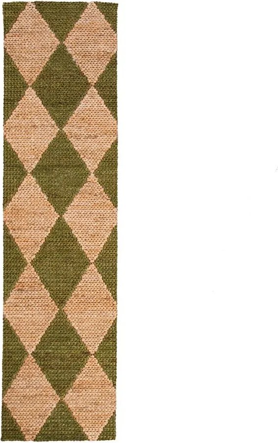 Zielono-naturalny chodnik z mieszanki juty tkany ręcznie 60x230 cm Effie Diamond – Flair Rugs