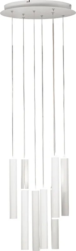 Okrągła lampa wisząca Fabas Luce Prado z 8 światłami, 52 W, ściemnialna, LED, matowa biel, okrągła, sufitowa, rozeta