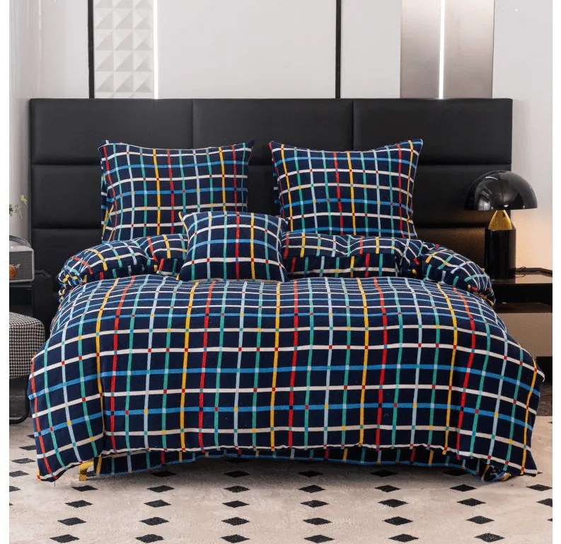 PrzytulneMieszkanie.pl PrzytulneMieszkanie.pl Pościel z mikropluszu GRID ciemnoniebieska Rozmiar pościeli: 2 szt 70 x 90 cm | 200 x 220 cm