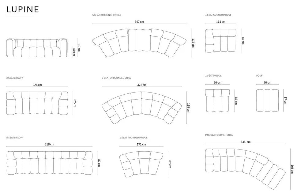 Czarna sofa 318 cm Lupine – Micadoni Home