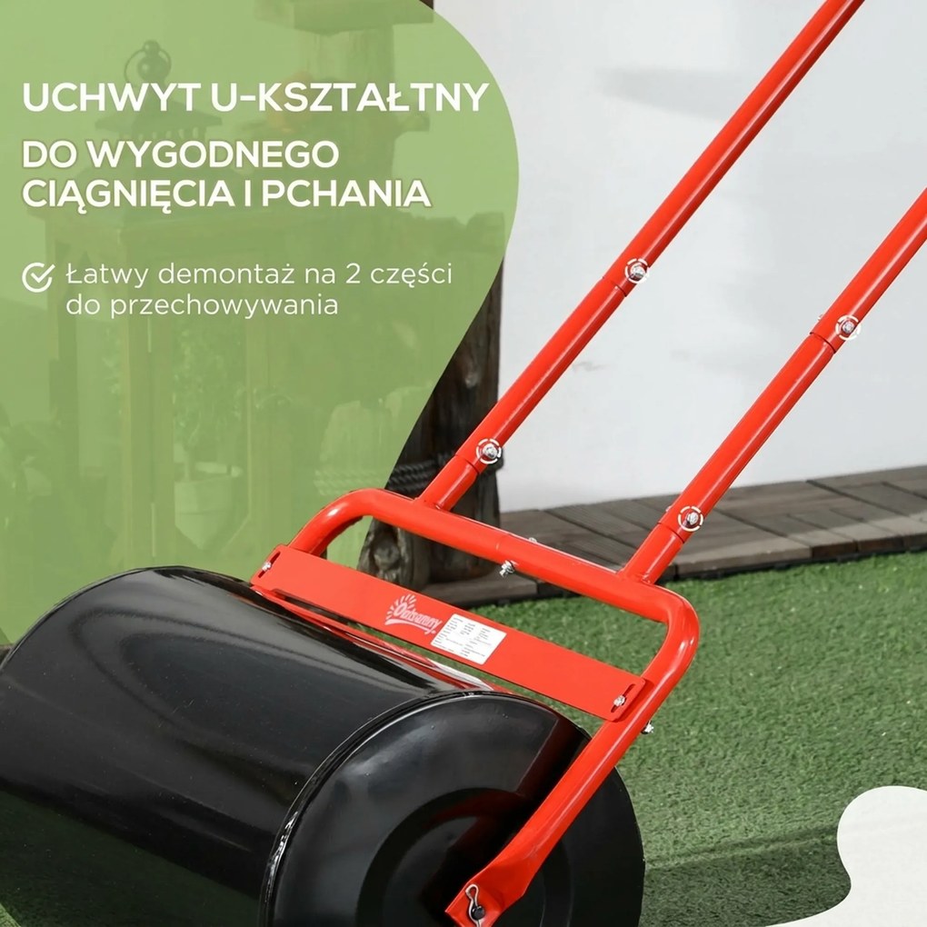 Outsunny Praktyczny Wał Ogrodowy, Ręczna Rolka do Traw, Wał do Trawy, Wałek Ogrodowy, Elastyczny, ze Stali, 58Dł x 32,5S x 113W cm, Czerwony