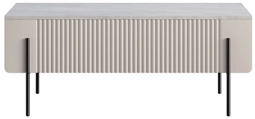 Stolik kawowy z szufladami Malmi 100 cm - kaszmir / crema bianca / czarne nóżki