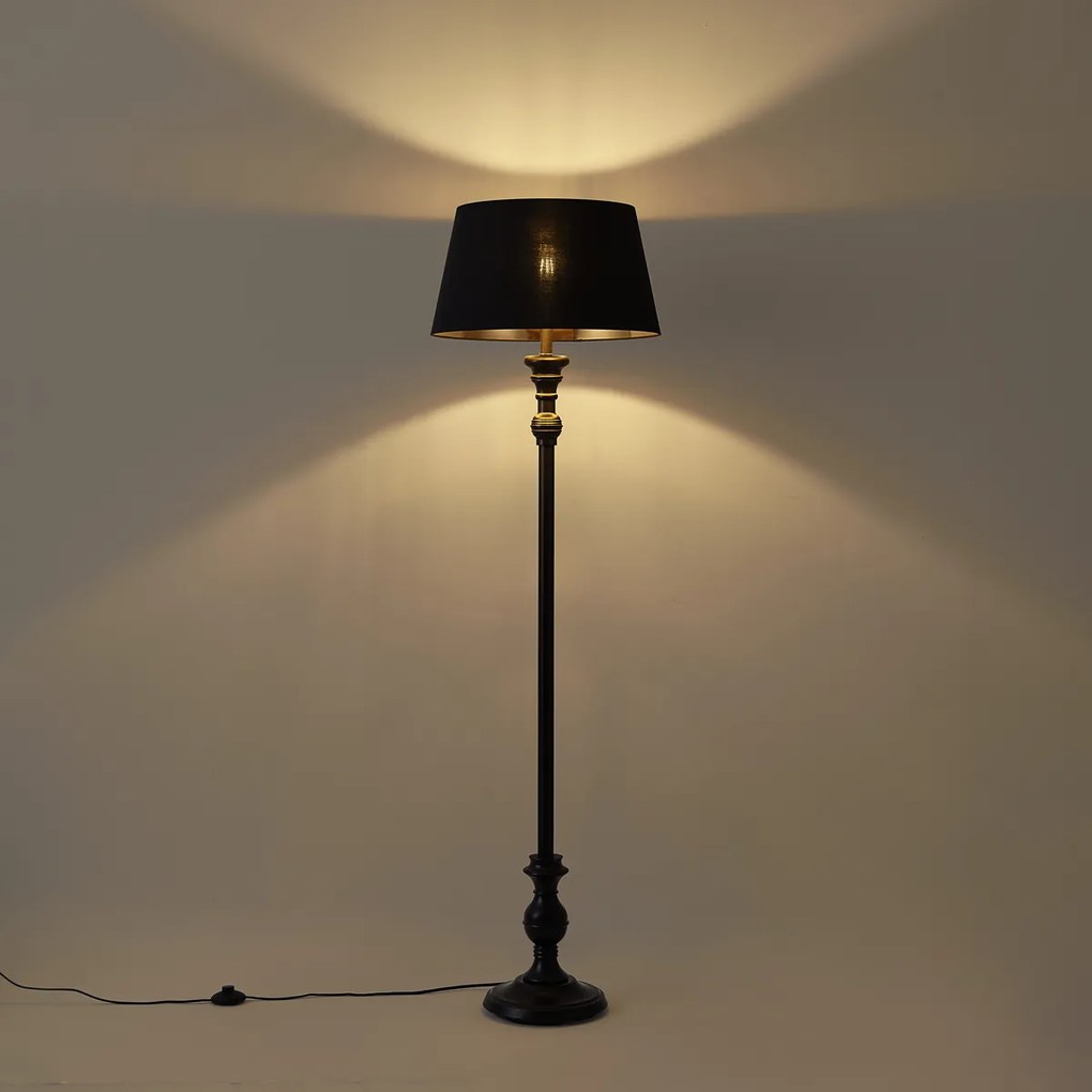 Lampa podłogowa z czarnym kloszem o średnicy 45 cm ze złotym wnętrzem - Classico