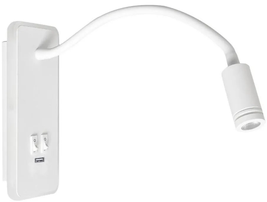 LED elastyczna lampka ścienna USB BASE 1xLED/8W+1xLED/2W/230V biała