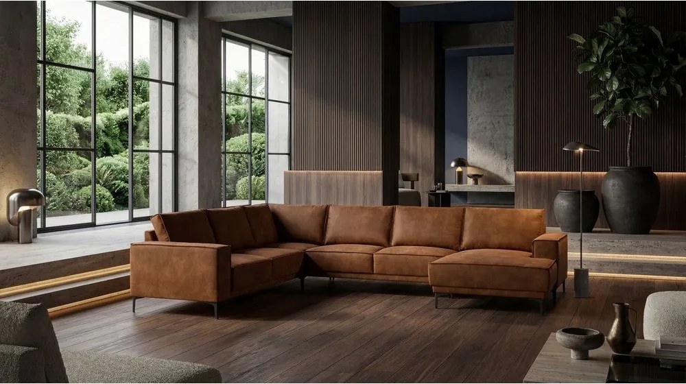 Koniakowy narożnik z imitacji skóry (prawostronny/w kształcie litery U) Copenhagen – Scandic