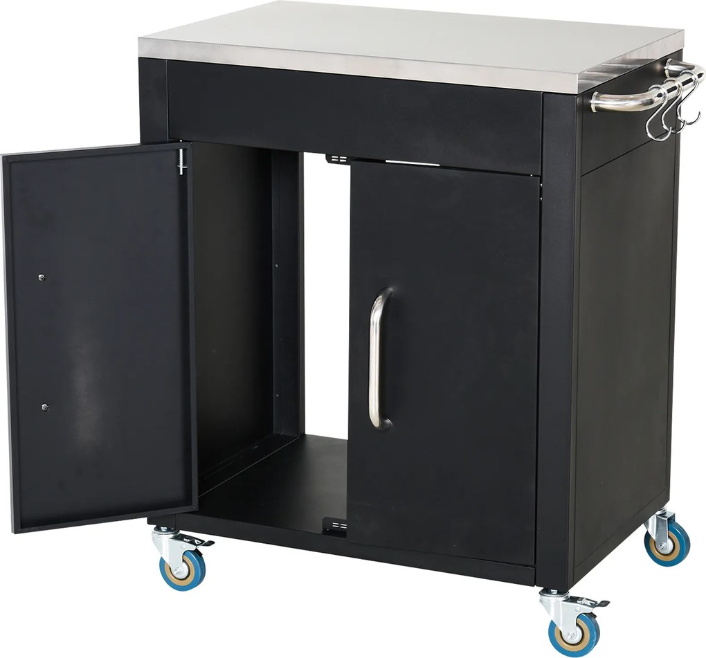 Homcom Wózek do grillowania - wózek na grill, mały wózek na grill, duży wózek na grill, wózek na grill dla ogrodu, Stal Szlachetna Czarny | Aosom PL