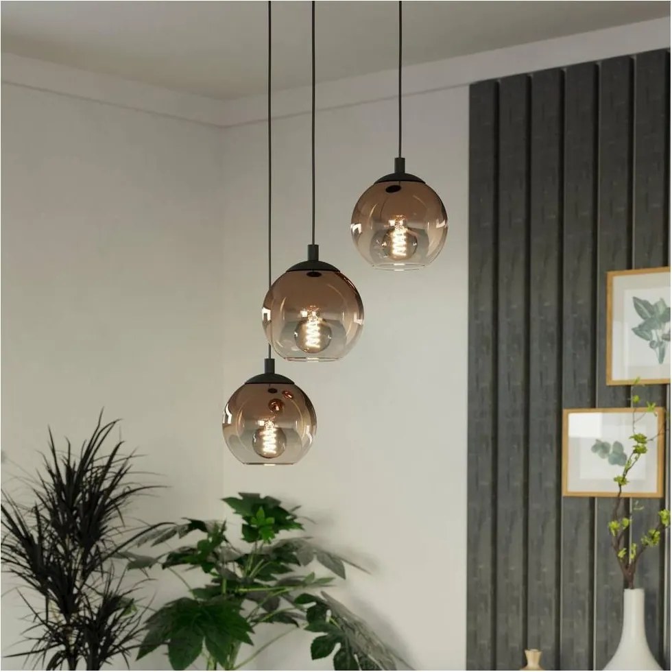 Eglo 901925 - Żyrandol na lince ARISCANI 3xE27/60W/230V czarny/beżowy/przydymiony