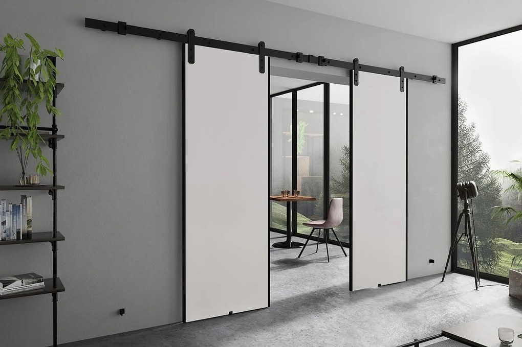 Emporius Drzwi przesuwne 130 cm Ares Duo - drzwi naścienne z systemem regulowanym oraz samodomykaczem - Biały