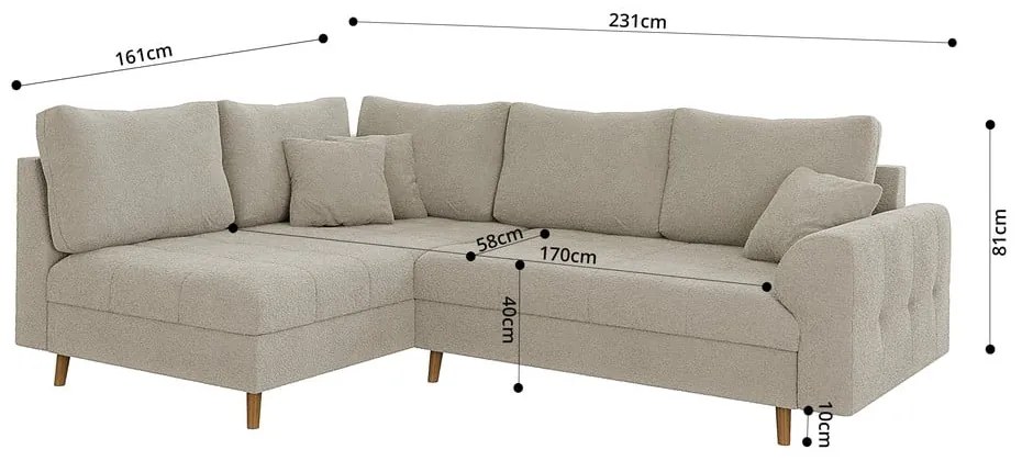 Beżowy narożnik z materiału bouclé (lewostronny/w kształcie litery L) Ariella – Ropez