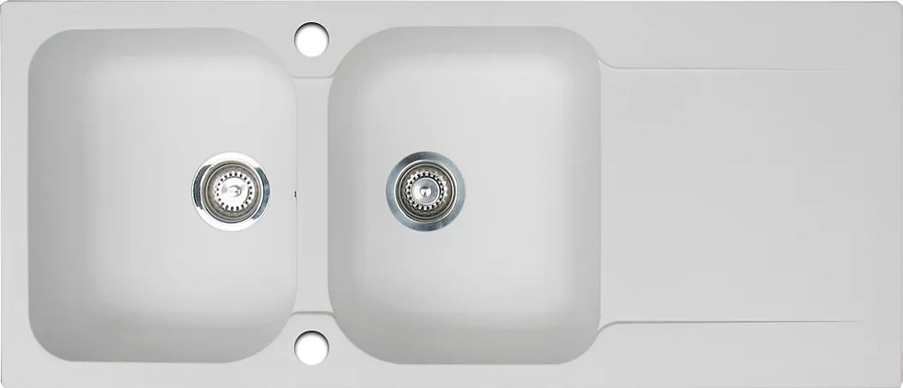 Lisse zlewozmywak dwustronny 2 komory 1 ociekacz z żywicy w kolorze biała