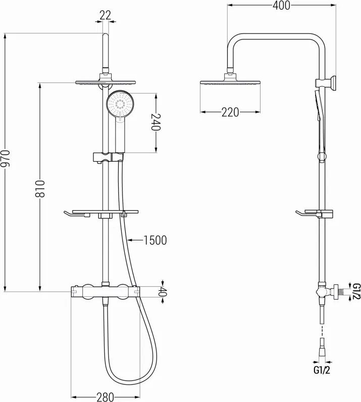 Mexen KT40 zestaw prysznicowy natynkowy z deszczownicą i baterią termostatyczną, różowe złoto - 771504093-60