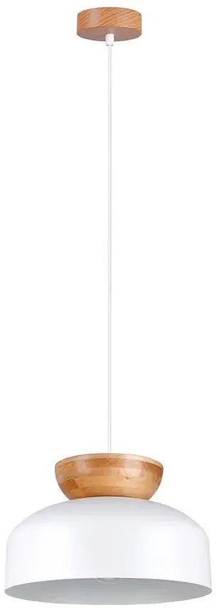 Biała lampa wisząca z drewniano-metalowym kloszem - 25X A645 N3-K04