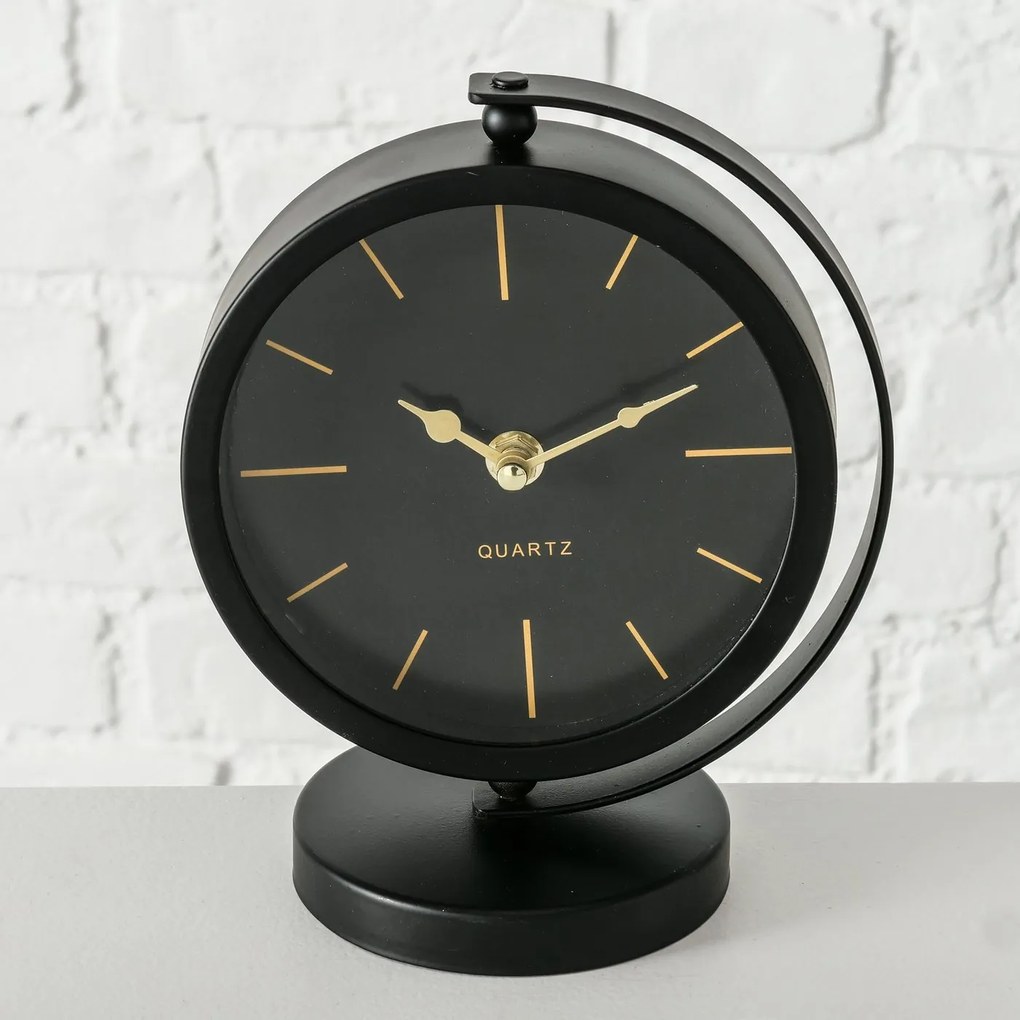 Zegar stołowy czarny BALIA, złote wskazówki, 20 cm