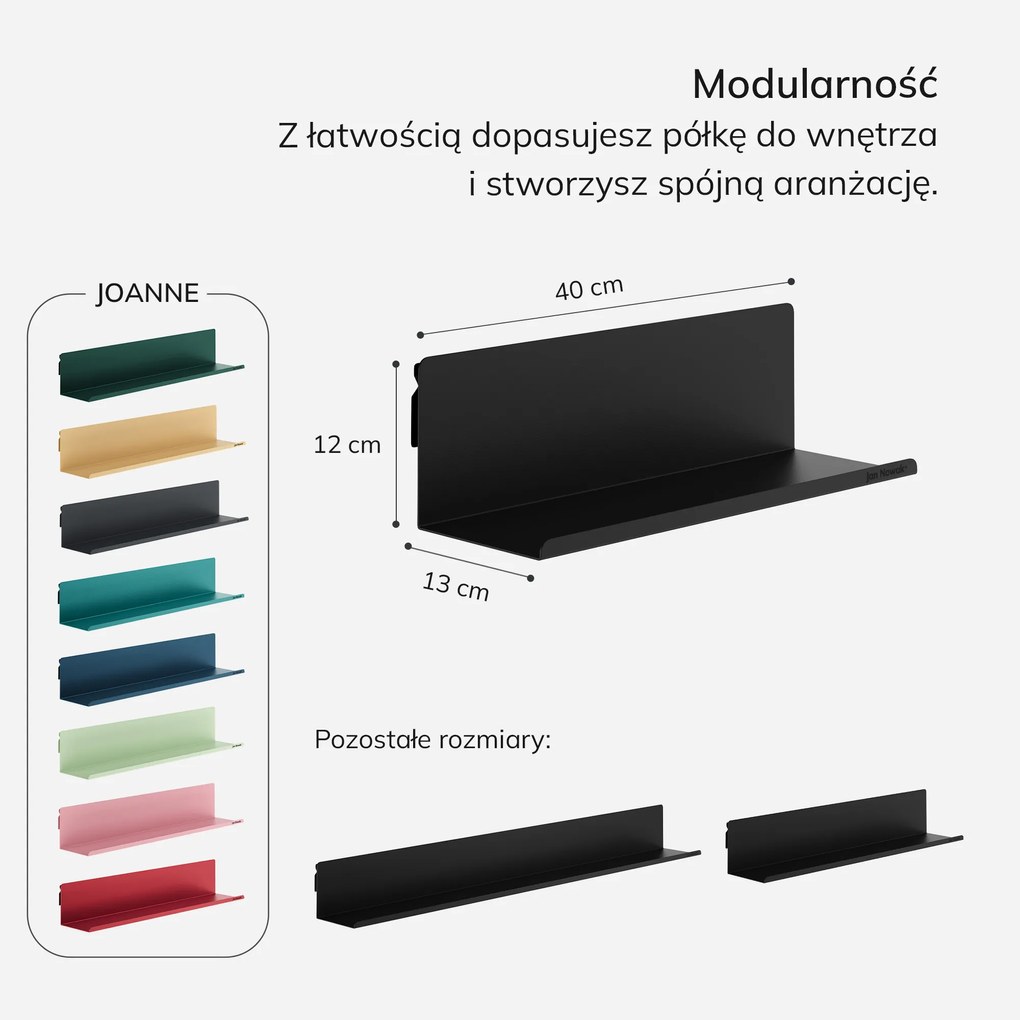 Półka wisząca JOANNE 400 mm, czarna