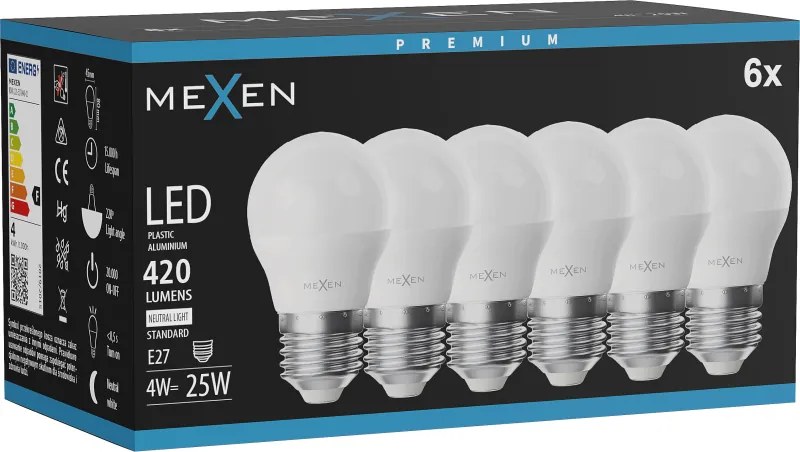 Mexen Nova 6x żarówka LED E27, G45, 4W, Neutralna - 4000K, 420 lm - L101-E27-0440-01x06