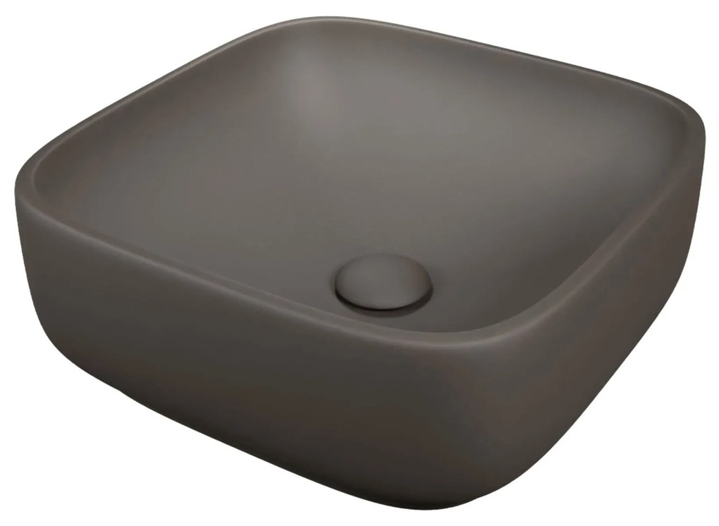 Umywalka ceramiczna nablatowa kwadratowa brązowa bez otworu na baterię 40x40 cm UNO 2 Mokka Matt