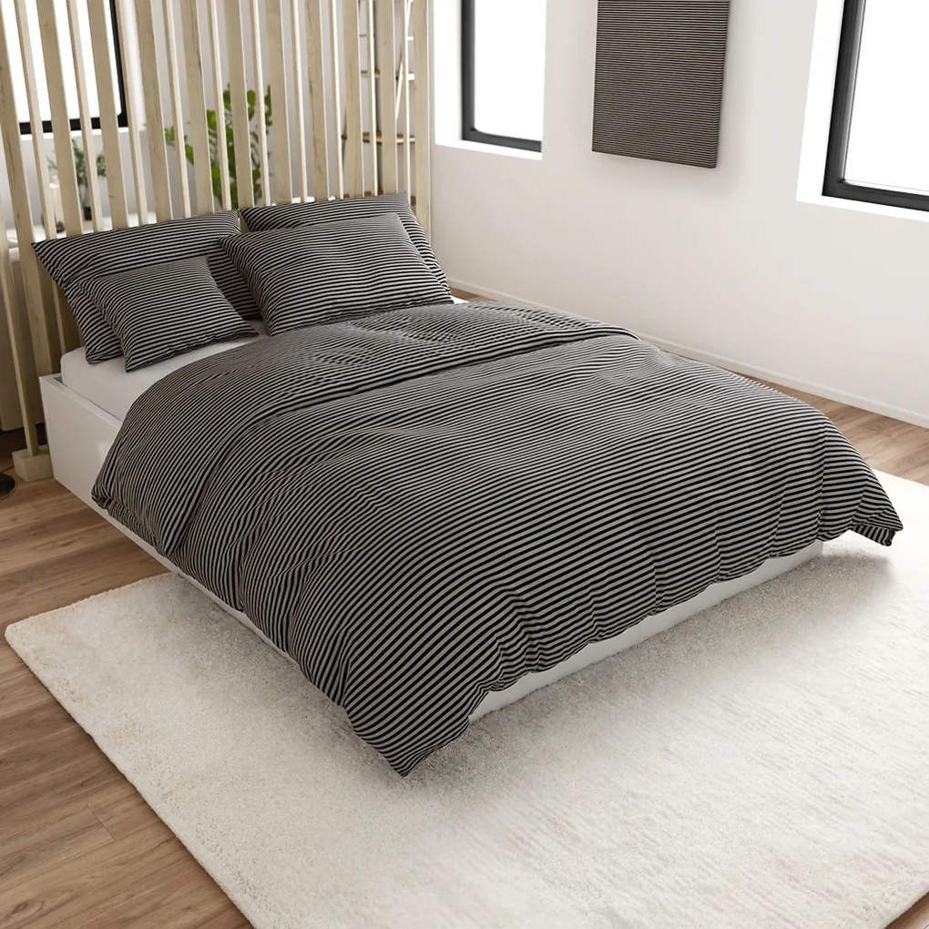 PrzytulneMieszkanie.pl PrzytulneMieszkanie.pl Bawełniana pościel STRAVON czarno-szara hotelowa kieszeń Rozmiar pościeli: 70 x 90 cm | 140 x 200 cm