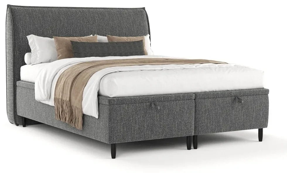 Szare tapicerowane łóżko dwuosobowe ze schowkiem 160x200 cm Pearl – Maison de Rêve