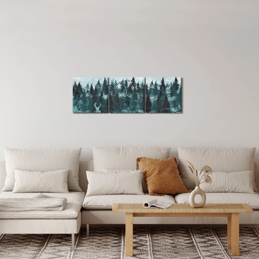 Obraz - Zwierzęta w lesie (z zegarem) (90x30 cm)