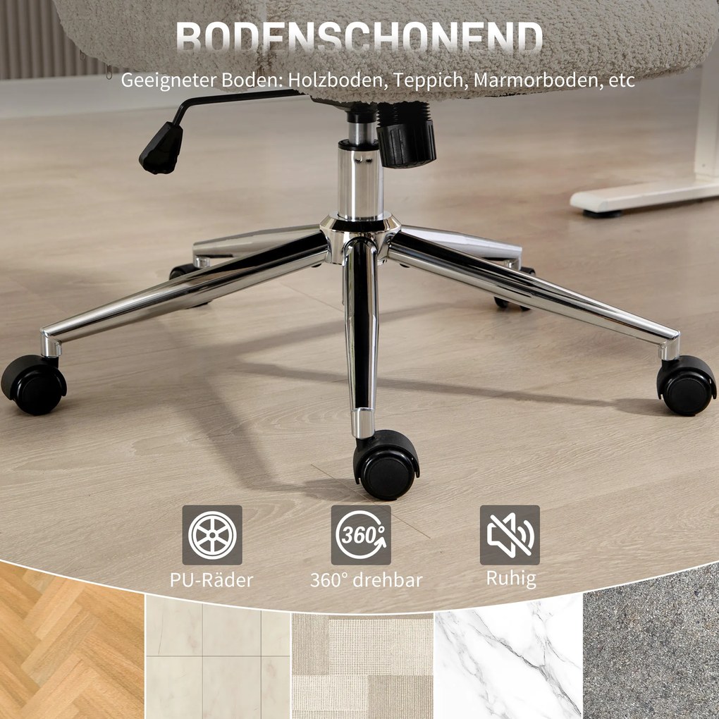 HOMCOM Krzesło biurowe z regulowanym zagłówkiem, ergonomiczne krzesło do biurka, funkcja odchylenia, regulowana wysokość, szaro-białe