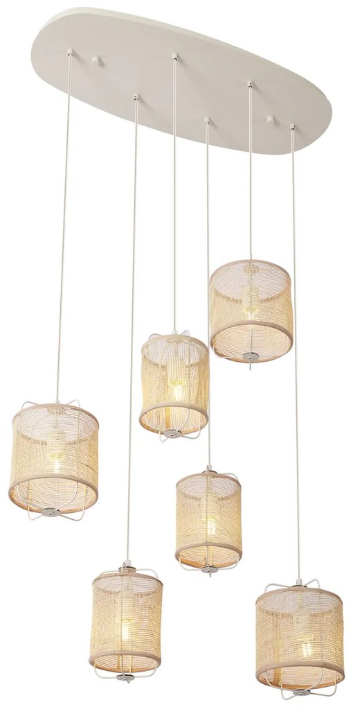 Lampa wisząca Japandi beżowa z materiałowymi kloszami 6-punktowa - YenteJapandi Oswietlenie wewnetrzne