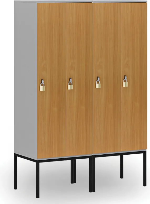 Drewniana szafa ubraniowa S4 z podstawą, 2-drzwiowa, 1871 x 600 x 500 mm, demontaż, zamek obrotowy, szary/brzoza