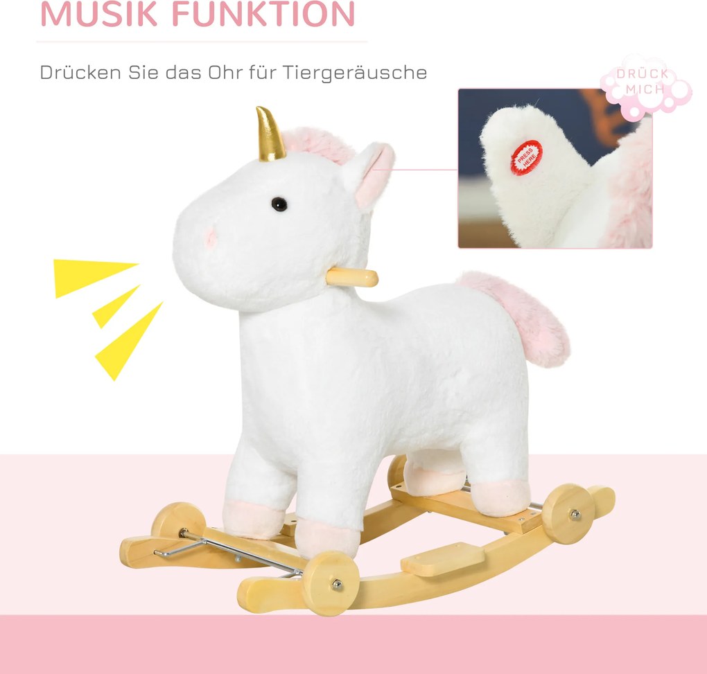 HOMCOM Koń na biegunach 2 w 1 zwierzak na biegunach huśtawka dla dzieci zabawka dzieci dźwięki kółko kolor biały