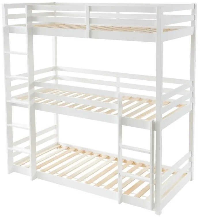 Potrójne łóżko piętrowe - 3 x 90 x 200 cm - Sosna - Białe - VAGAR