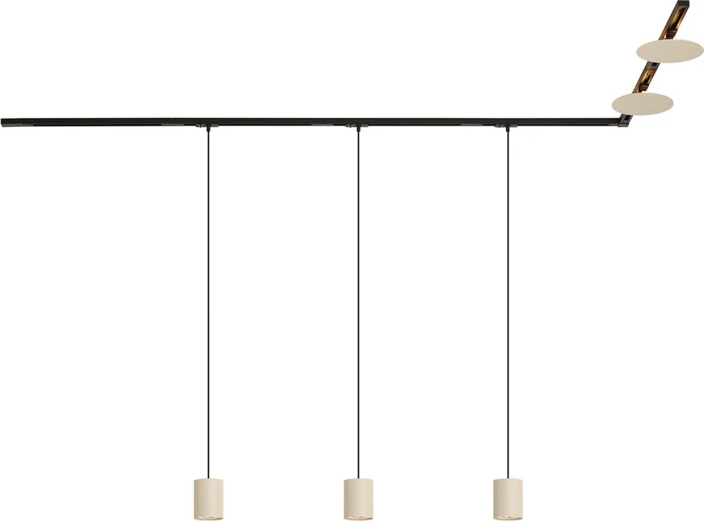 Nowoczesny system szynowy czarny z 3 lampami wiszącymi i 2 beżowymi lampami sufitowymi 1-fazowy - Iconic Holt Pulley