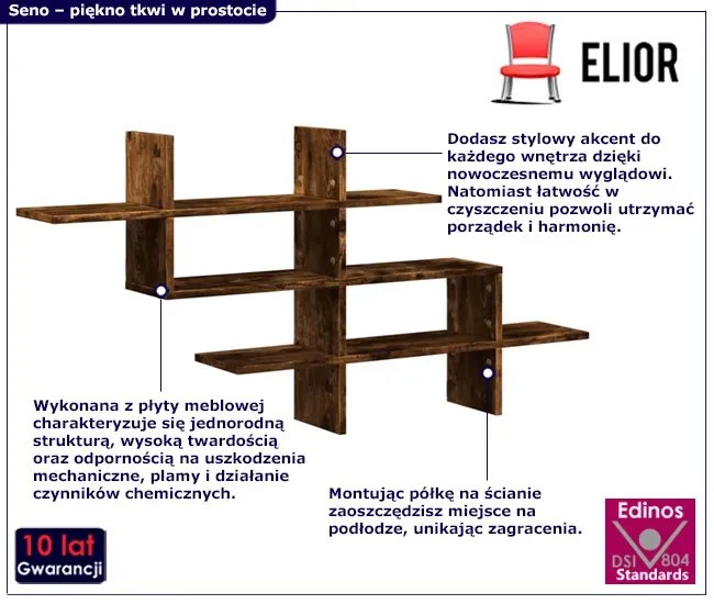 Nowoczesna półka ścienna wisząca przydymiony dąb - Norto