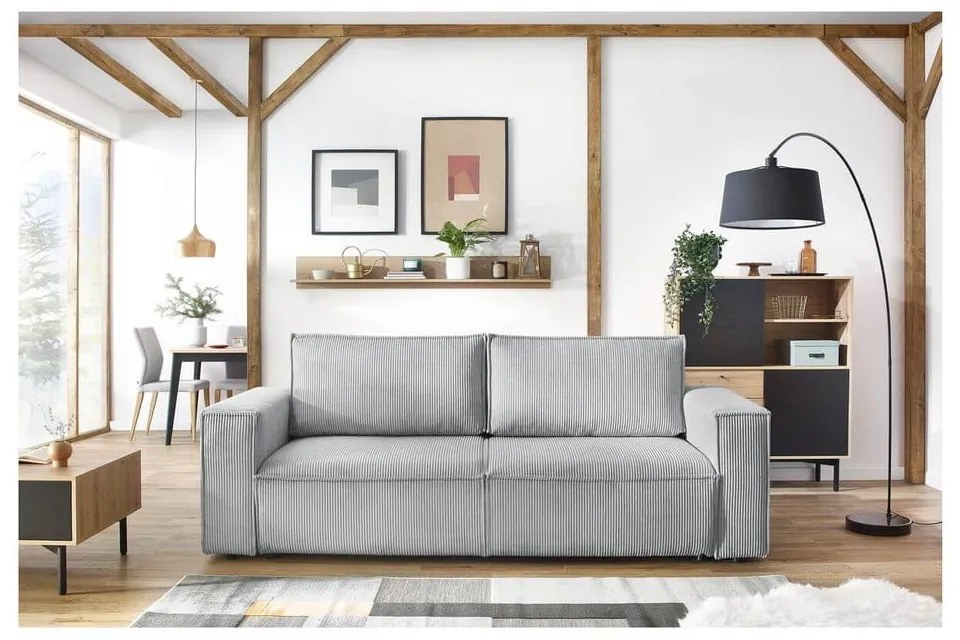 Jasnoszara sztruksowa rozkładana sofa 245 cm Nihad – Bobochic Paris