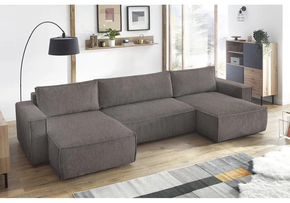 Ciemnoszary sztruksowy rozkładany narożnik (w kształcie litery U) Nihad – Bobochic Paris