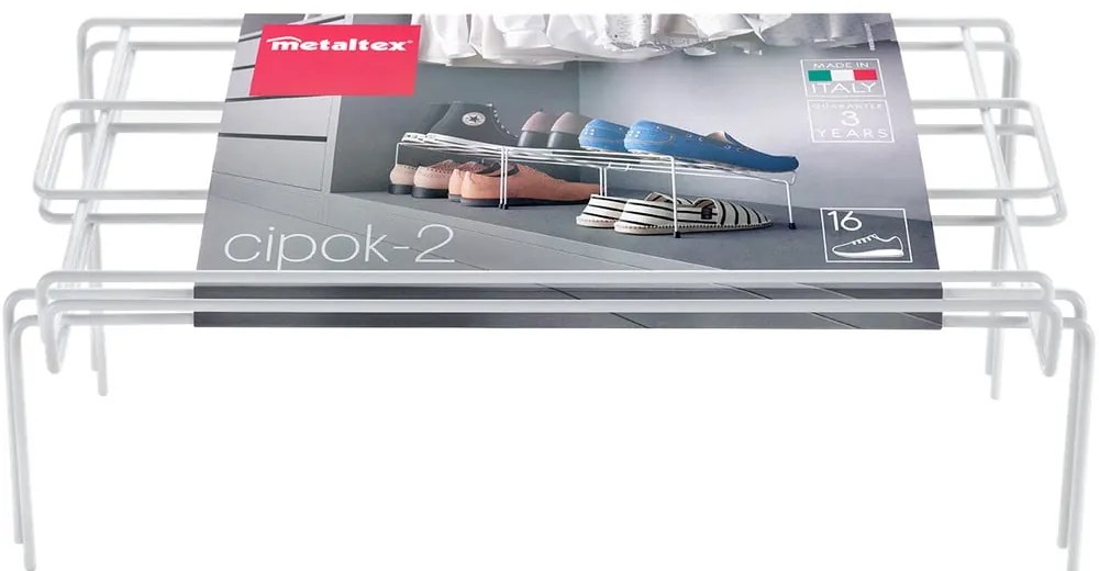 Zestaw 2 białych półek na buty ze stali nierdzewnej Metaltex Cipok