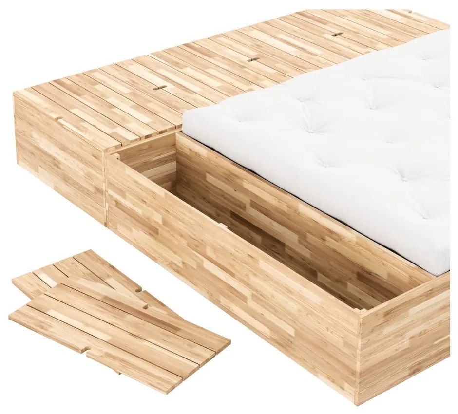 Łóżko dwuosobowe z litego drewna sosnowego ze schowkiem i stelażem 160x200 cm Basement Bed – Karup Design